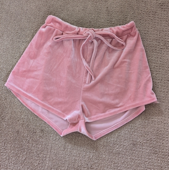 Pink Velvet High Waisted Mini Shorts - Picture 1 of 7